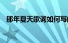 那年夏天歌詞如何寫的咋樣 那年夏天歌詞