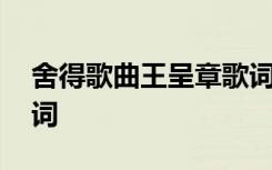 舍得歌曲王呈章歌詞 王呈章新歌《舍得》歌詞